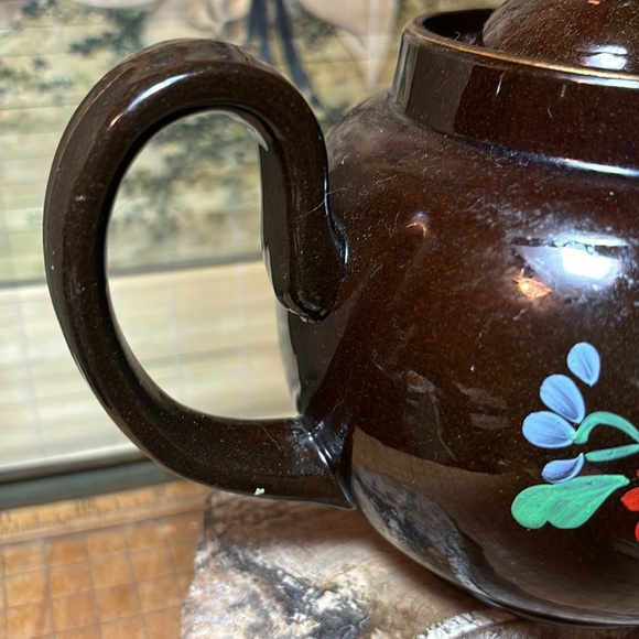 Brown Floral Teapot England Hand Painted Spout Turned Down - Picture 5 of 17